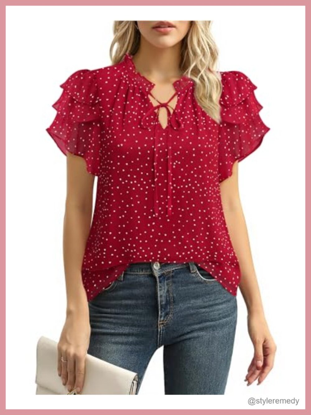Women's Chiffon Blouse Ruffle Short Sleeve Dressy Casual Work Top